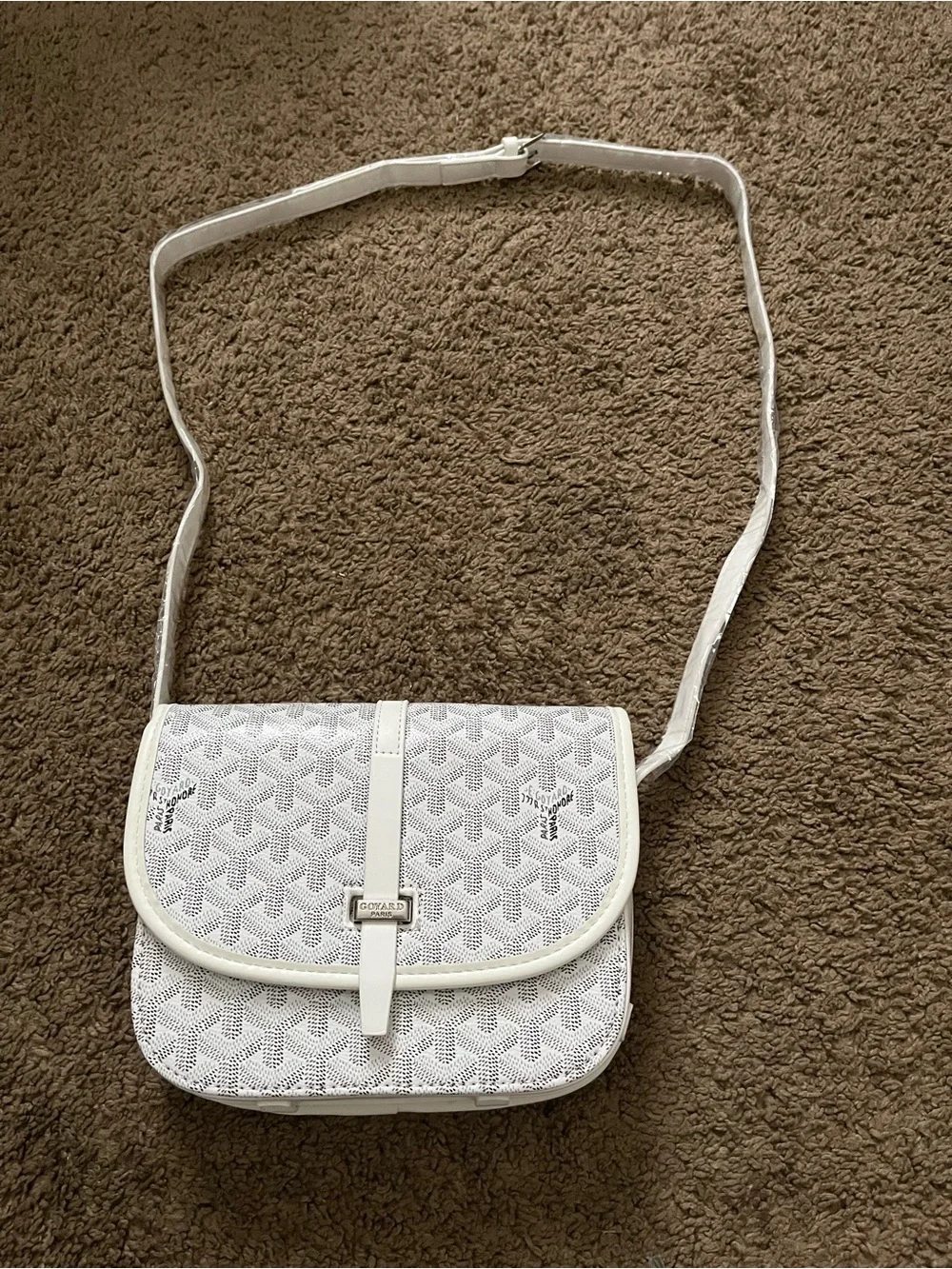White Textured Messenger Crossbody Bag with Adjustable Strap